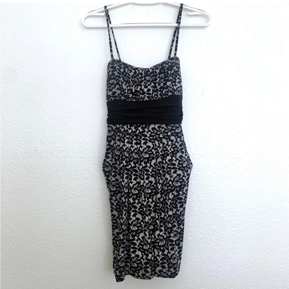 City Triangles Black Floral Empire Waist 90s Y2k Mini Dress size Petite M